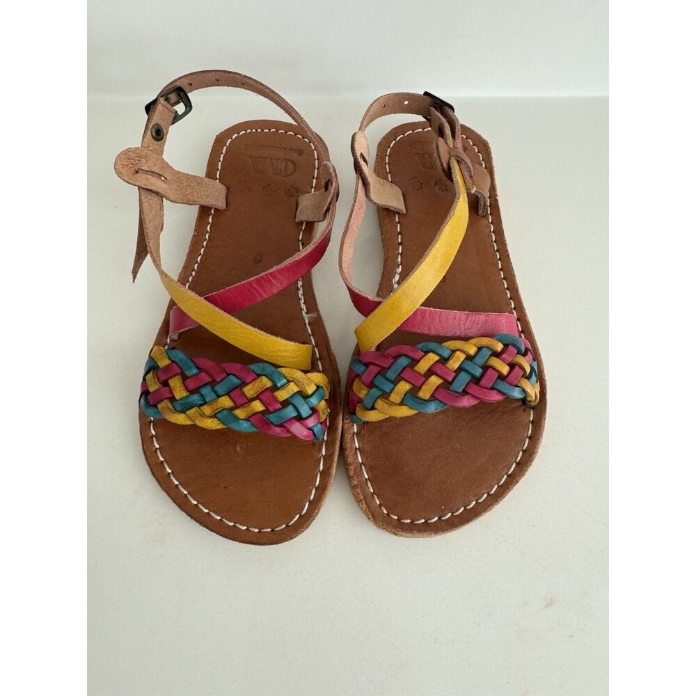 Handcrafted genuine Leather Sandals rainbow Marrakech Girls Youth Size 12 US
